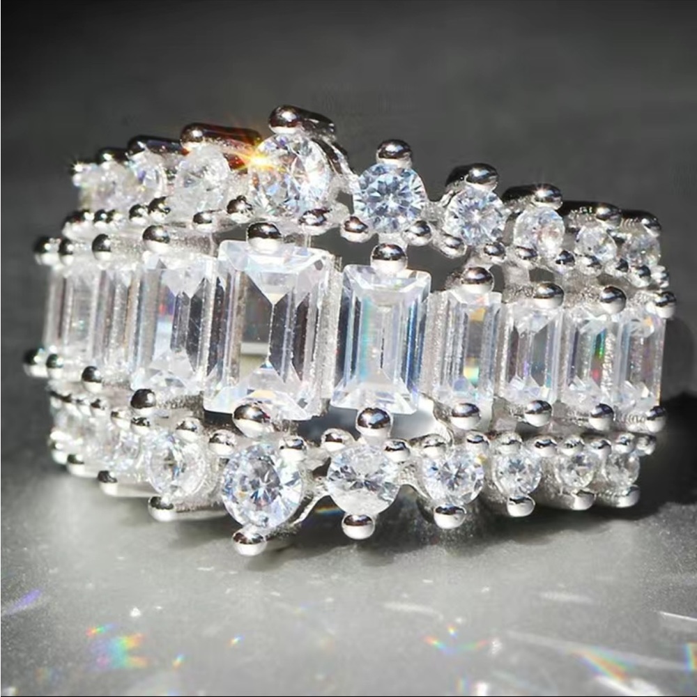 New 925 Silver Gorgeous Chunky Promise Diamond Band Ring